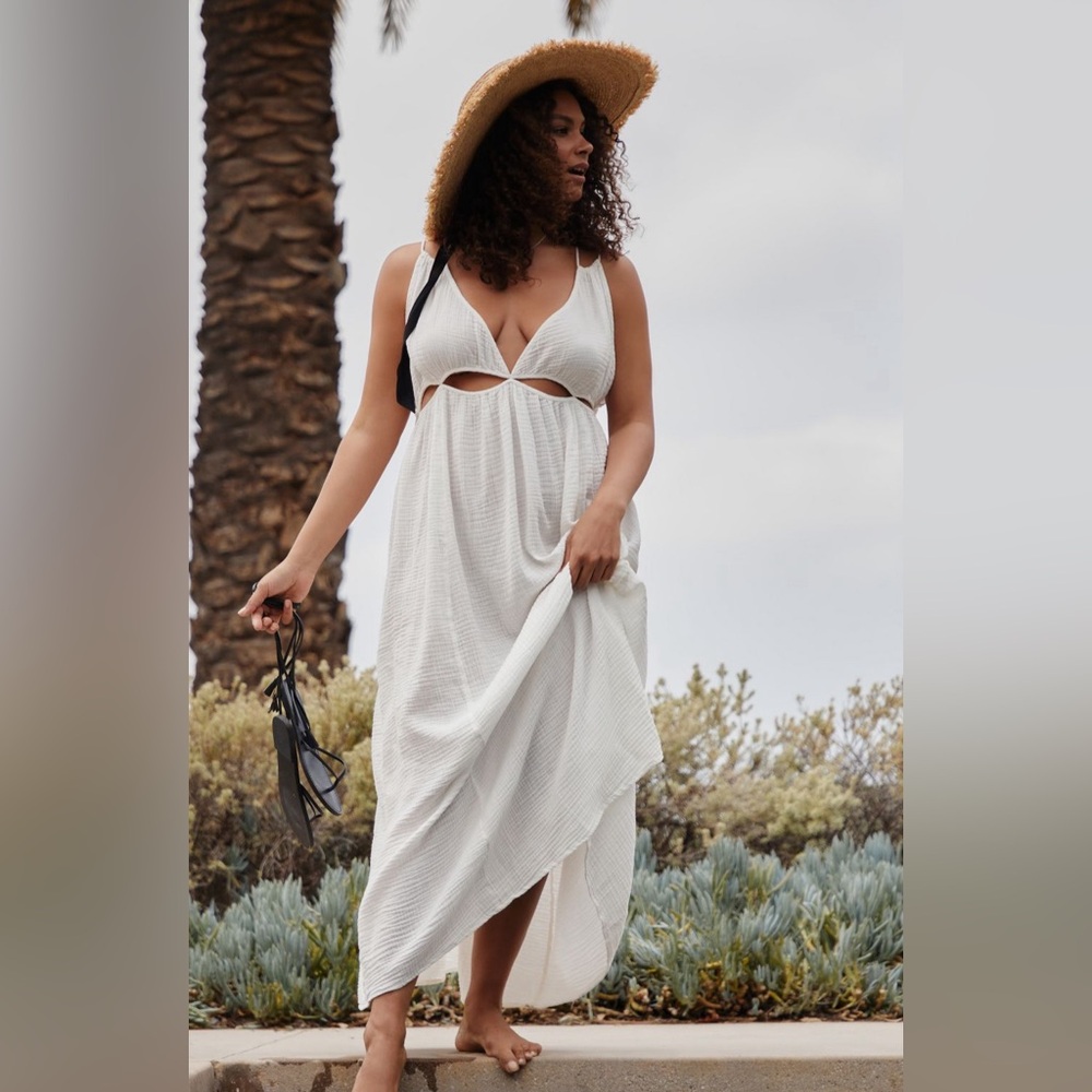 🖤Anthropologie Gauzy Cutout Maxi Dress / Cover-Up – Ivory | Size L